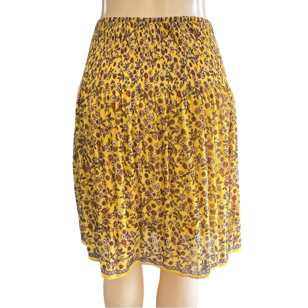 NEW Max Studio Floral Pleated Mini Skirt Gold Yellow XS Boho Cottagecore Retro - Picture 4 of 14